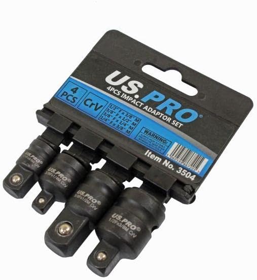 US PRO Tools 4 Piece Impact Adaptor Set 1/4" 3/8" 1/2" Step up/Down Reducer 3504