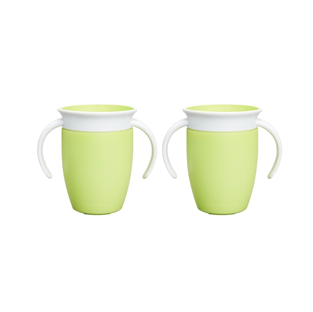 Munchkin Miracle 360 Sippy Cup | Trainer Toddler BPA Free Baby & Toddler Cups w.Handles | Non Spill | Dishwasher Safe Baby | Leakproof | 6+ Months| 7oz/207ml | 2 Pack | Blue/Green
