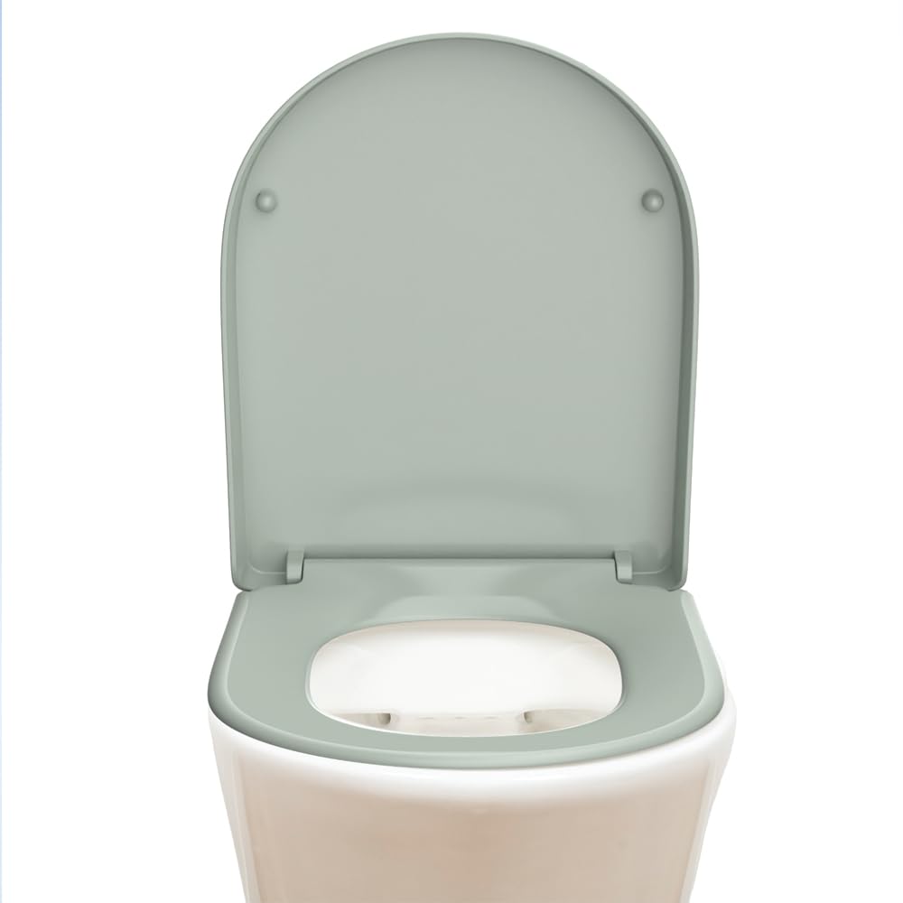 AQUALONA® Premium Thermoplastic Toilet Seat Soft Close Hardwearing Seat with Two Button Hinge Release D Shaped Easy to Clean Simple Installation Top and Bottom Fittings (White - D Shape)