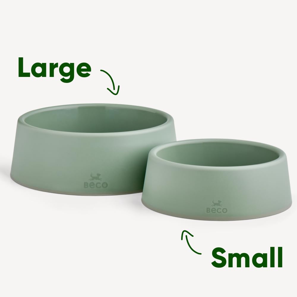 Beco Dog Bowl, Food & Water Steady Bowl, Recycled Plastic, Olive Green, L