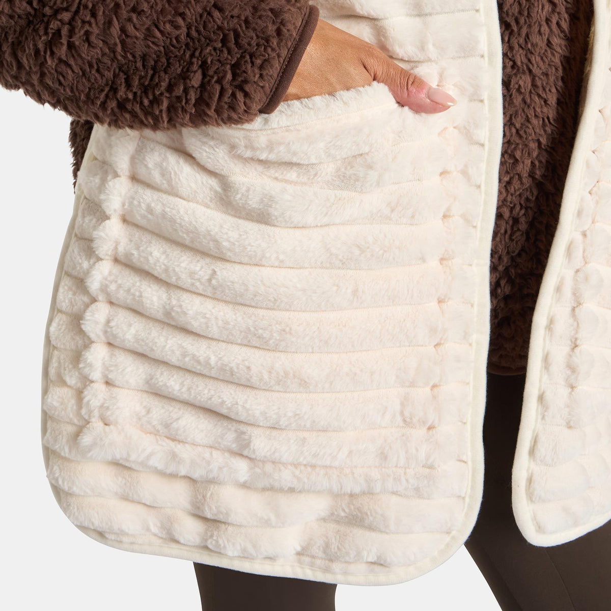 OHS Faux Fur Pocket Scarf Ribbed Fleece Fluffy Thermal Winter Wrap Hand Warmer