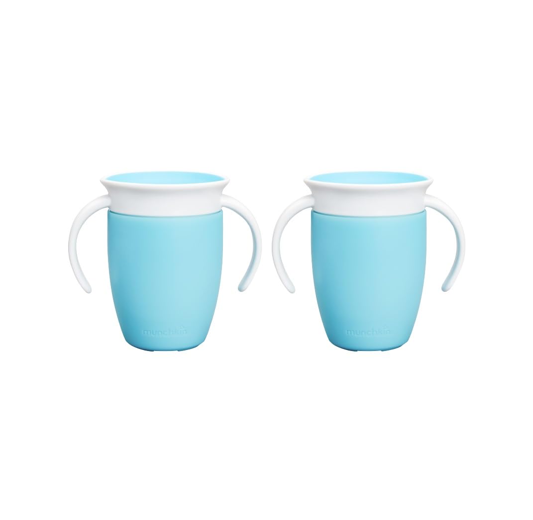 Munchkin Miracle 360 Sippy Cup | Trainer Toddler BPA Free Baby & Toddler Cups w.Handles | Non Spill | Dishwasher Safe Baby | Leakproof | 6+ Months| 7oz/207ml | 2 Pack | Blue/Green