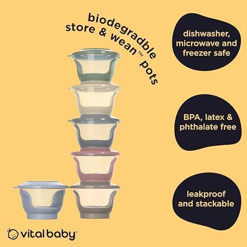Vital Baby Store & Wean Baby Food Pots 60ml, 6 Pack | Leakproof, Stackable