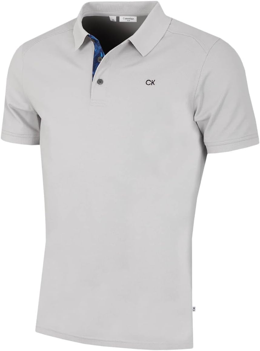 Calvin Klein Mens 2026 Campus 3 Button Ribbed Collar Golf Polo Shirt