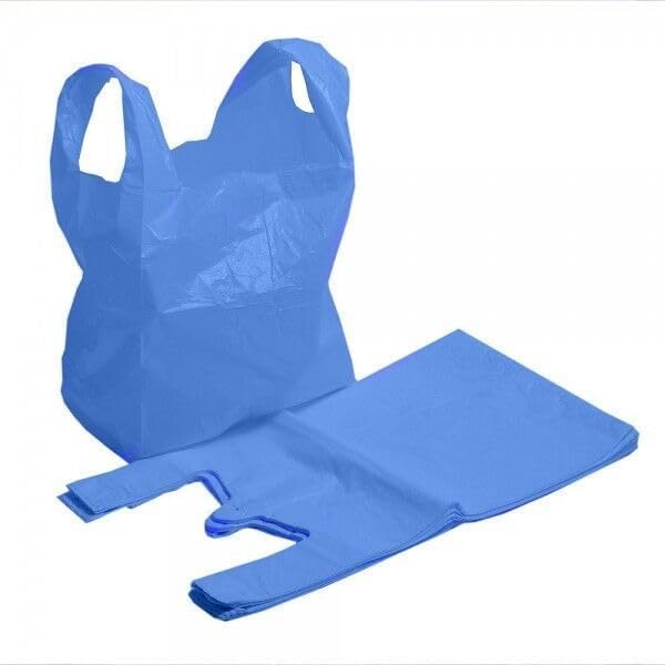 Blue Large Plastic Carrier Bags - Heavy Duty Vest Style - 11 x 17 x 21 Inches - Pack of 100