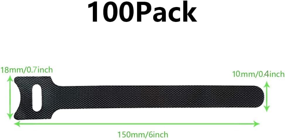 Reusable Cable Ties Black 100 Pack Cable Straps Adjustable Releasable Wire Ties Hook and Loop Cable Tie Tidy for Desk Compatible PC Cable Management Cord Organiser