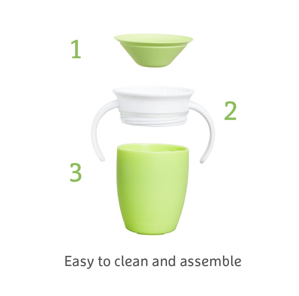 Munchkin Miracle 360 Sippy Cup | Trainer Toddler BPA Free Baby & Toddler Cups w.Handles | Non Spill | Dishwasher Safe Baby | Leakproof | 6+ Months| 7oz/207ml | 2 Pack | Blue/Green