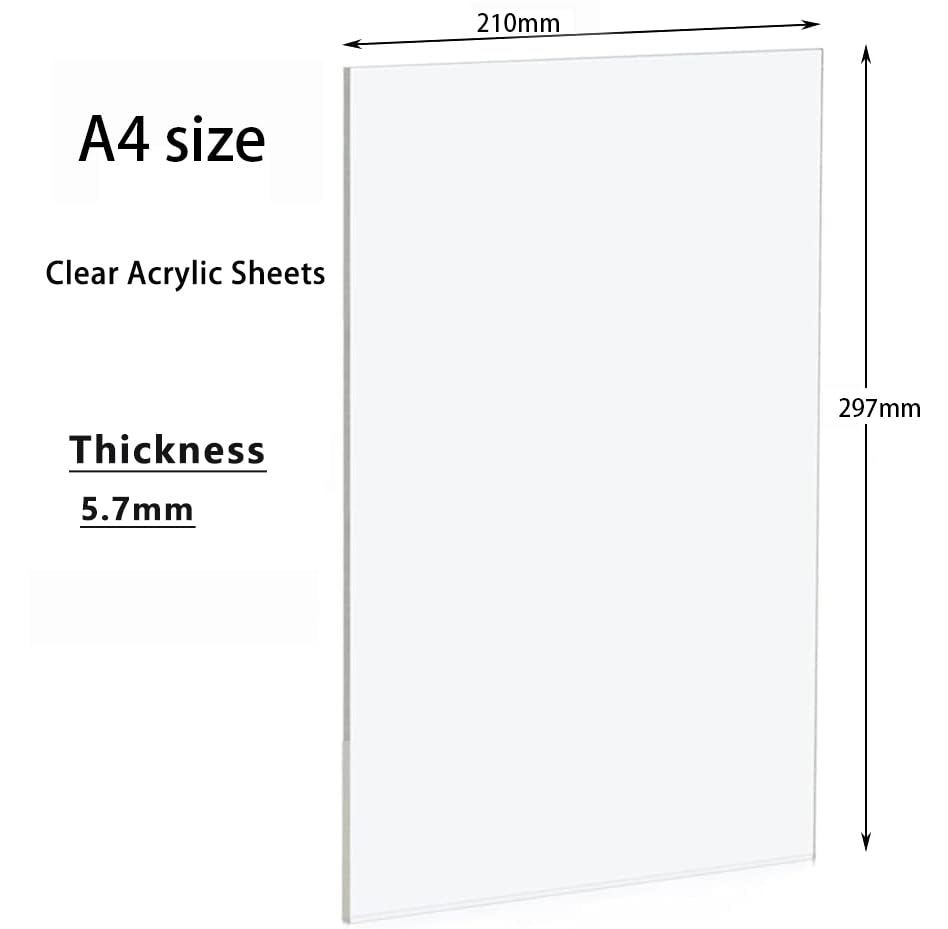A4 Clear Acrylic Sheets - 210mm x 297mm x 6mm Clear Plastic Acrylic Sheet, Transparent Plastic Sheet Panels for Decoration, Display, Picture Frame, Painting