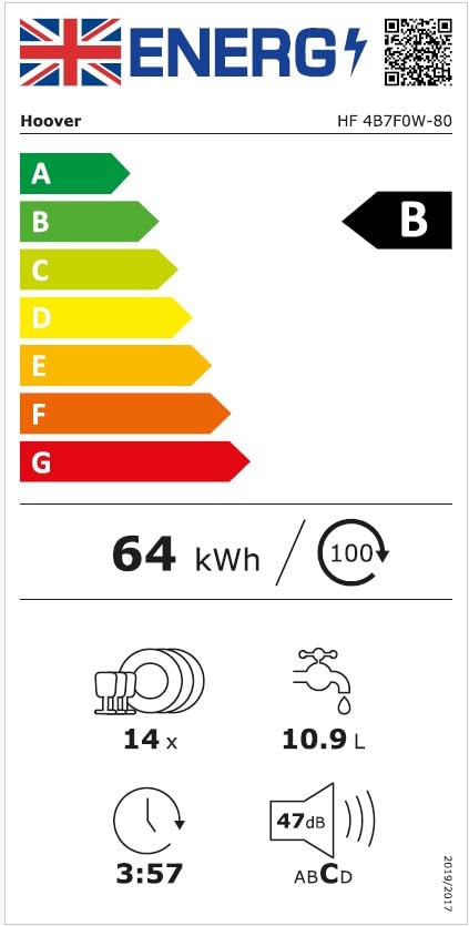 Hoover H-DISH 300 Dishwasher, 13 Place Settings, Black, C Class