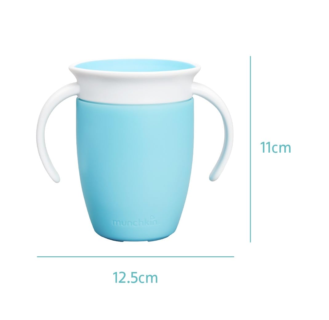 Munchkin Miracle 360 Sippy Cup | Trainer Toddler BPA Free Baby & Toddler Cups w.Handles | Non Spill | Dishwasher Safe Baby | Leakproof | 6+ Months| 7oz/207ml | 2 Pack | Blue/Green