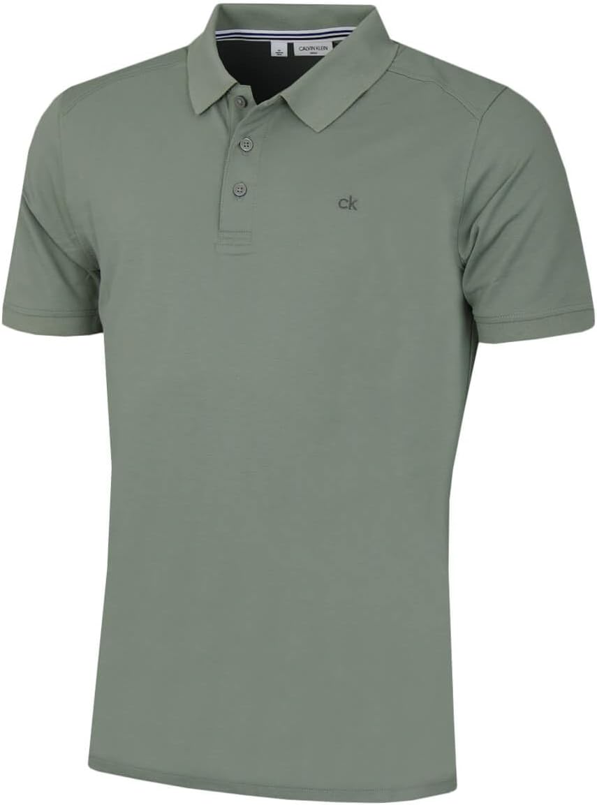 Calvin Klein Mens 2026 Campus 3 Button Ribbed Collar Golf Polo Shirt