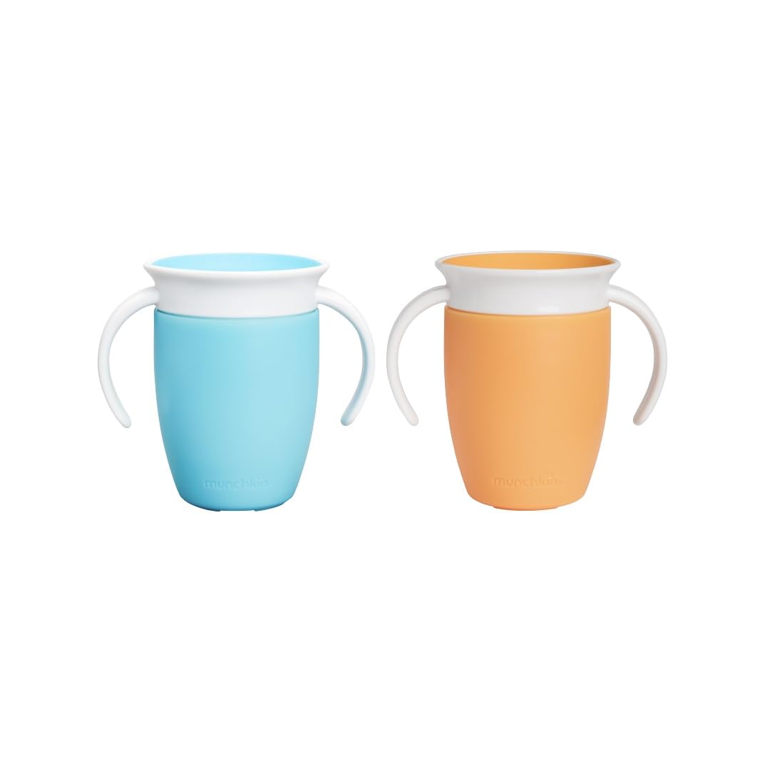 Munchkin Miracle 360 Sippy Cup | Trainer Toddler BPA Free Baby & Toddler Cups w.Handles | Non Spill | Dishwasher Safe Baby | Leakproof | 6+ Months| 7oz/207ml | 2 Pack | Blue/Green