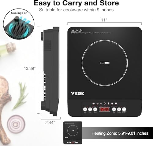 VBGK Double Electric Hob, 220V 3600W Ceramic Hob with Handle, Electric Hot Plate with 9 Power Levels, Child Safety Lock, Timer,Knob and Touch Control, 2 Burner Cooktop