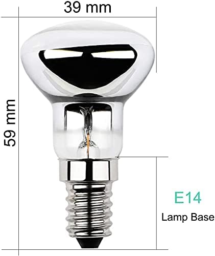 2X R39 E14 25W Lava Lamp Bulbs 240V, Small Edison Screw SES Reflector Spot Lava Lamp Bulbs Dimmable, SES Warm White 2600K Energy Saving R39 Spotlight Bulbs (Silver Base).