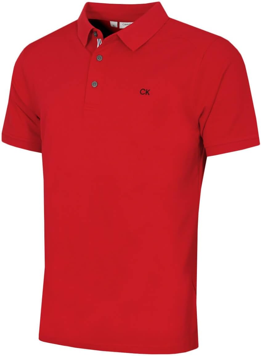 Calvin Klein Mens 2026 Campus 3 Button Ribbed Collar Golf Polo Shirt