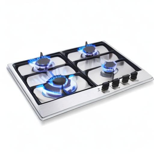 SNDOAS Gas Hob 4 Burners, NG/LPG Convertible, Built-in Black Glass Gas Hob with Wok Burner, Flame Failure Protection, 8000W, YYUKGCT-B04