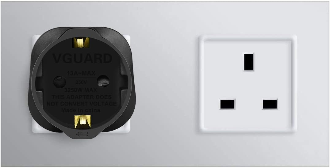 VGUARD European to UK Plug Adapter 2 Pack BS8546 Certified Travel Adapter 2-Pin to 3-Pin, EU Schuko to UK Plug with 13A Fuse for Europe French Spanish German Turkish to UK Socket - Black