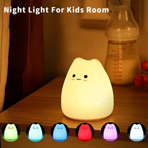 ZKLiLi Cat Night Light for Kids,Cute Night Lamp for Nursery,Squishy Silicone Touch Lights Portable, Gift for Birthday and Christmas for Kids Baby Children (Battery Cat)
