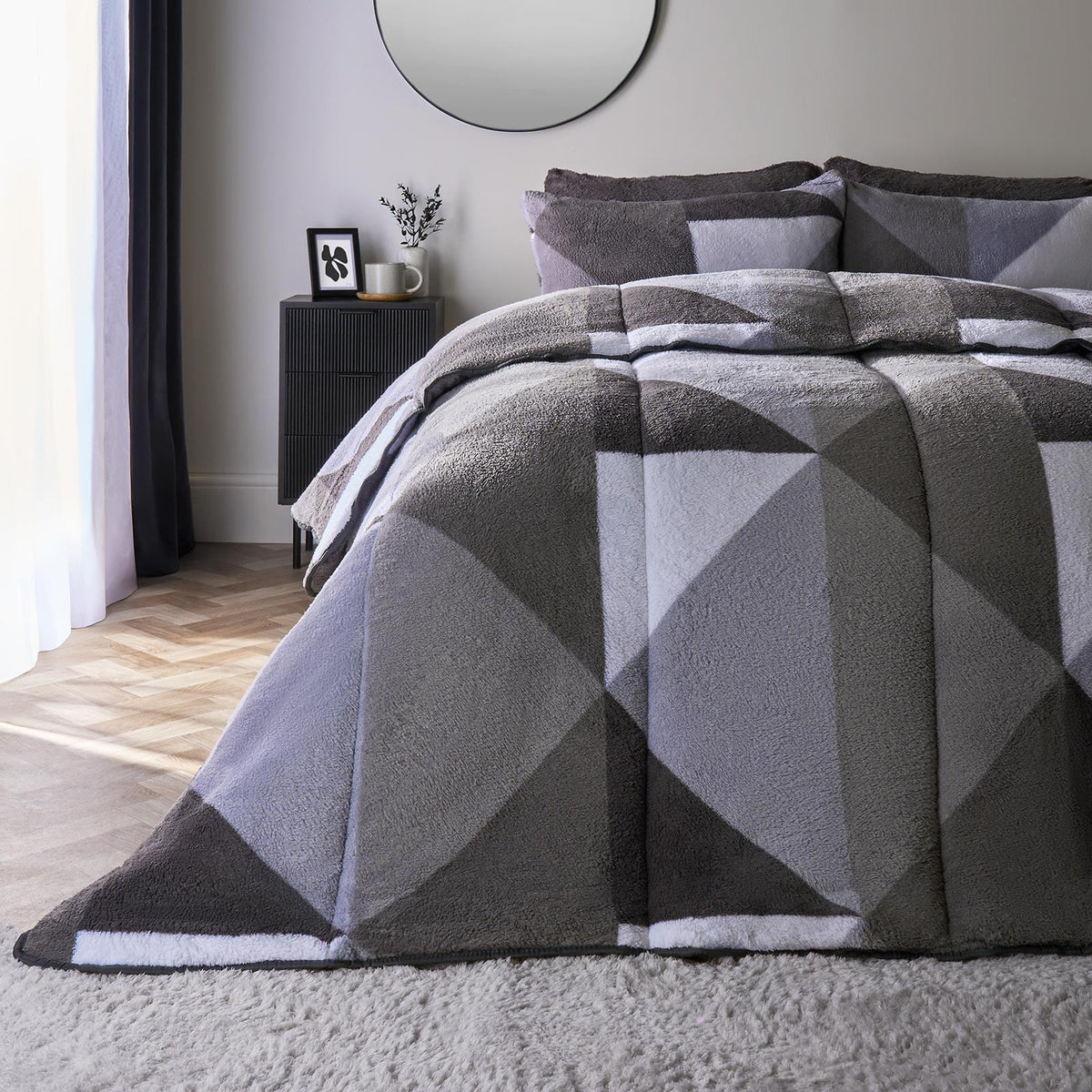 OHS Geometric Teddy Fleece Coverless Duvet Quilt Bedding Set 10.5 TOG Pillowcase