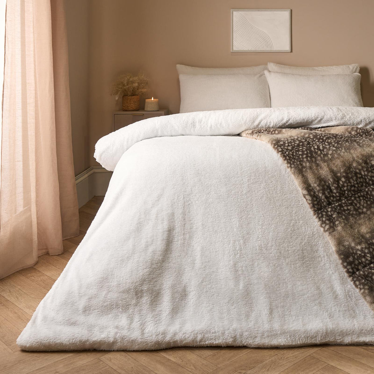 OHS Teddy Fleece Duvet Cover with Pillow Case Thermal Warm Bedding Set
