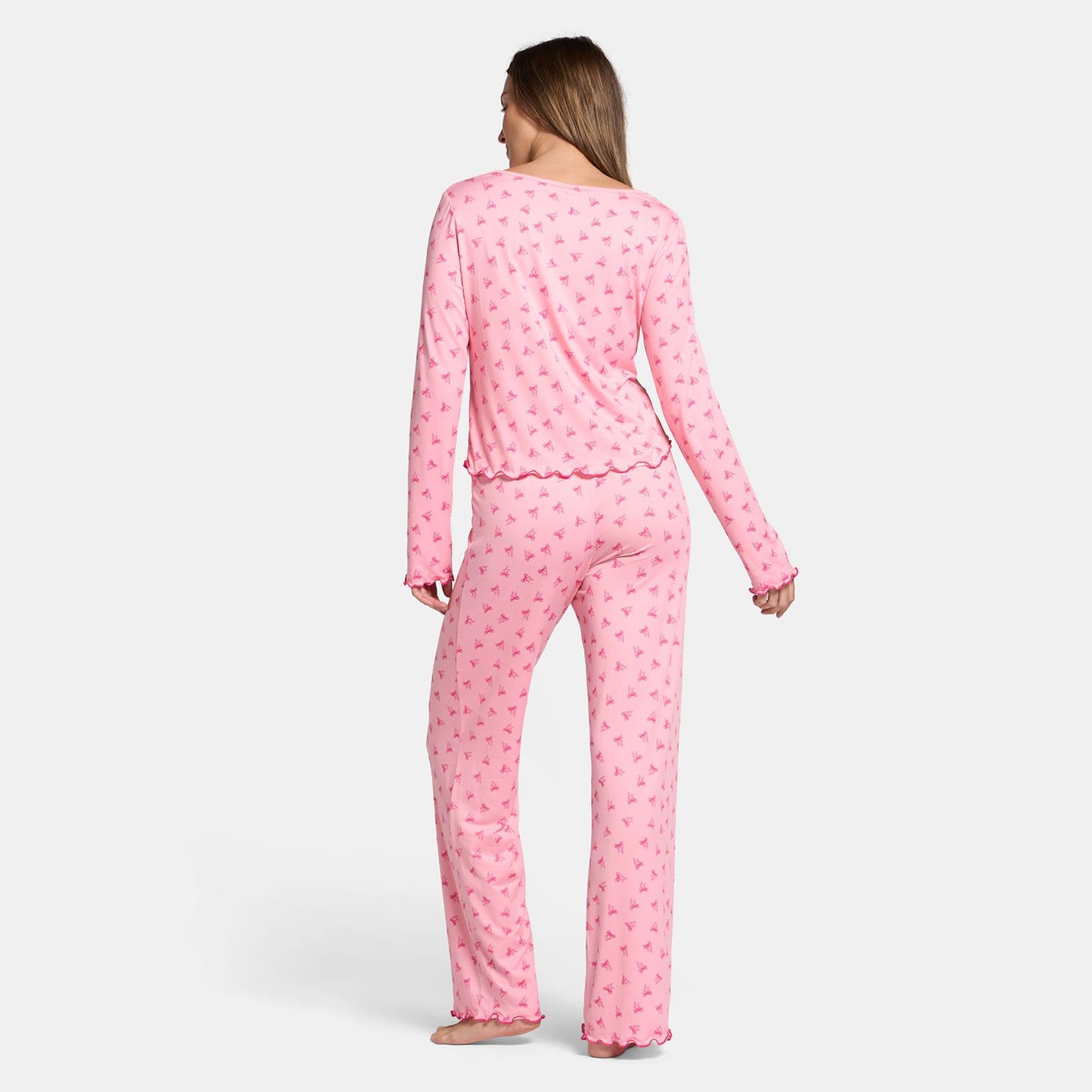 OHS Print Jersey Pyjama Set Womens Lettuce Edge Sleepwear Nightwear Loungewear