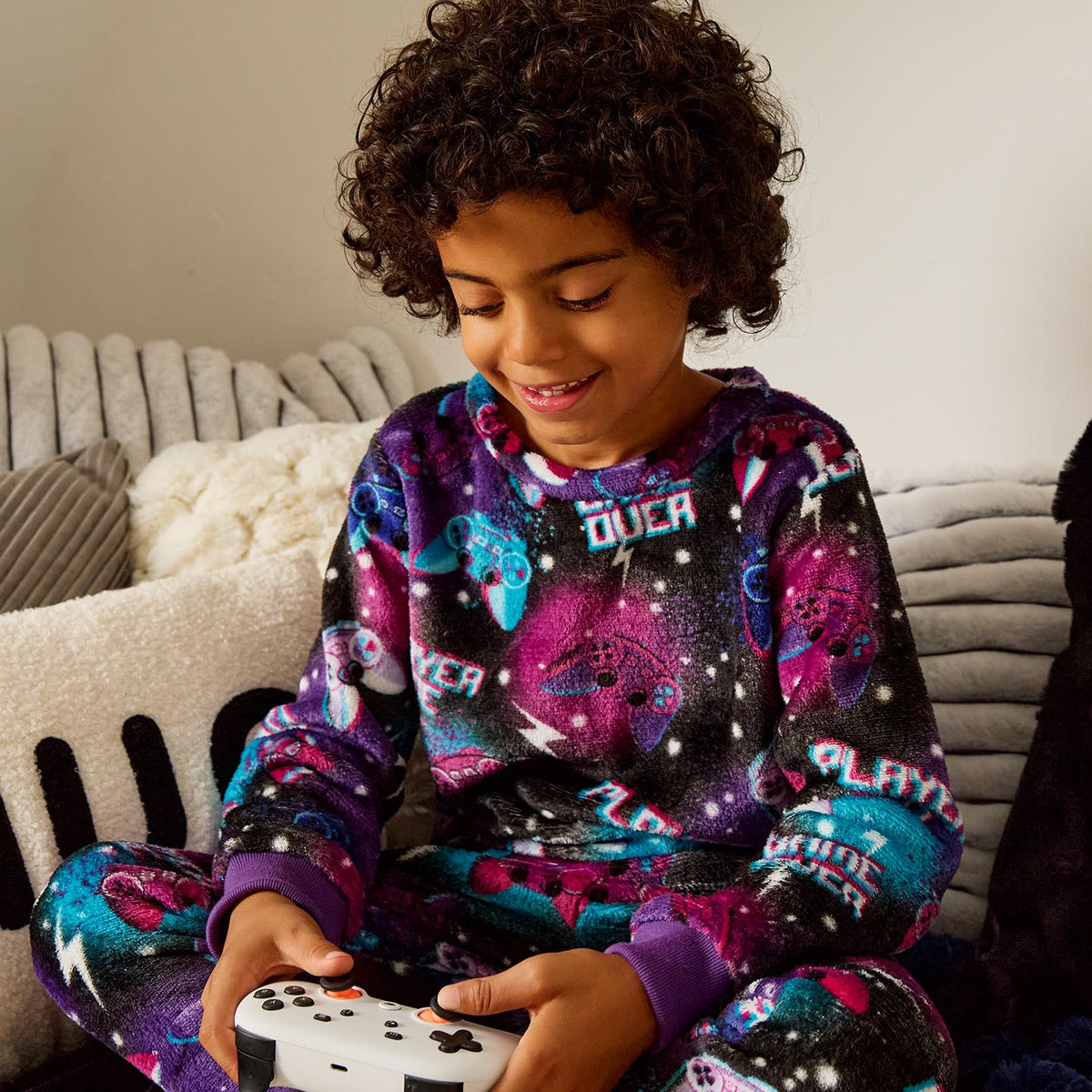 OHS Print Pyjama Set Pull Over Soft Fleece Kids Winter Loungewear Nightwear