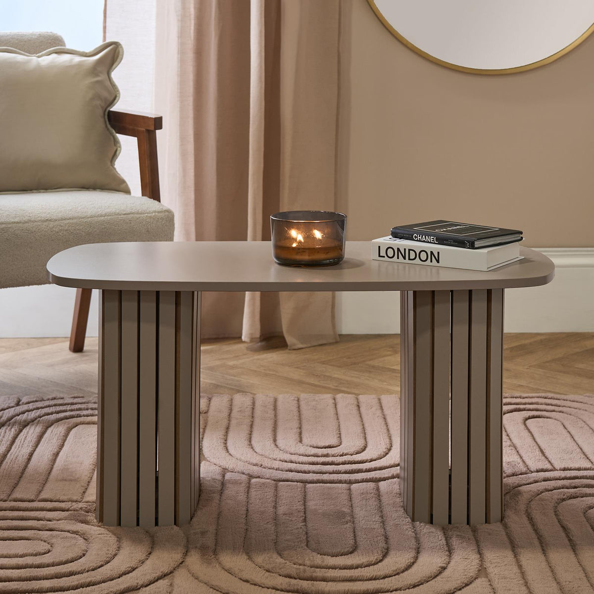 OHS Madison Coffee Table Ribbed Engineered Wood Side End Desk Home Decor