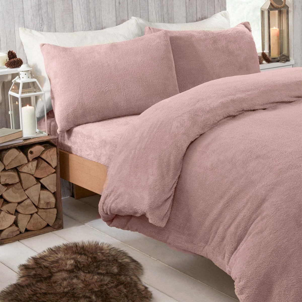 OHS Teddy Fleece Duvet Cover with Pillow Case Thermal Warm Bedding Set