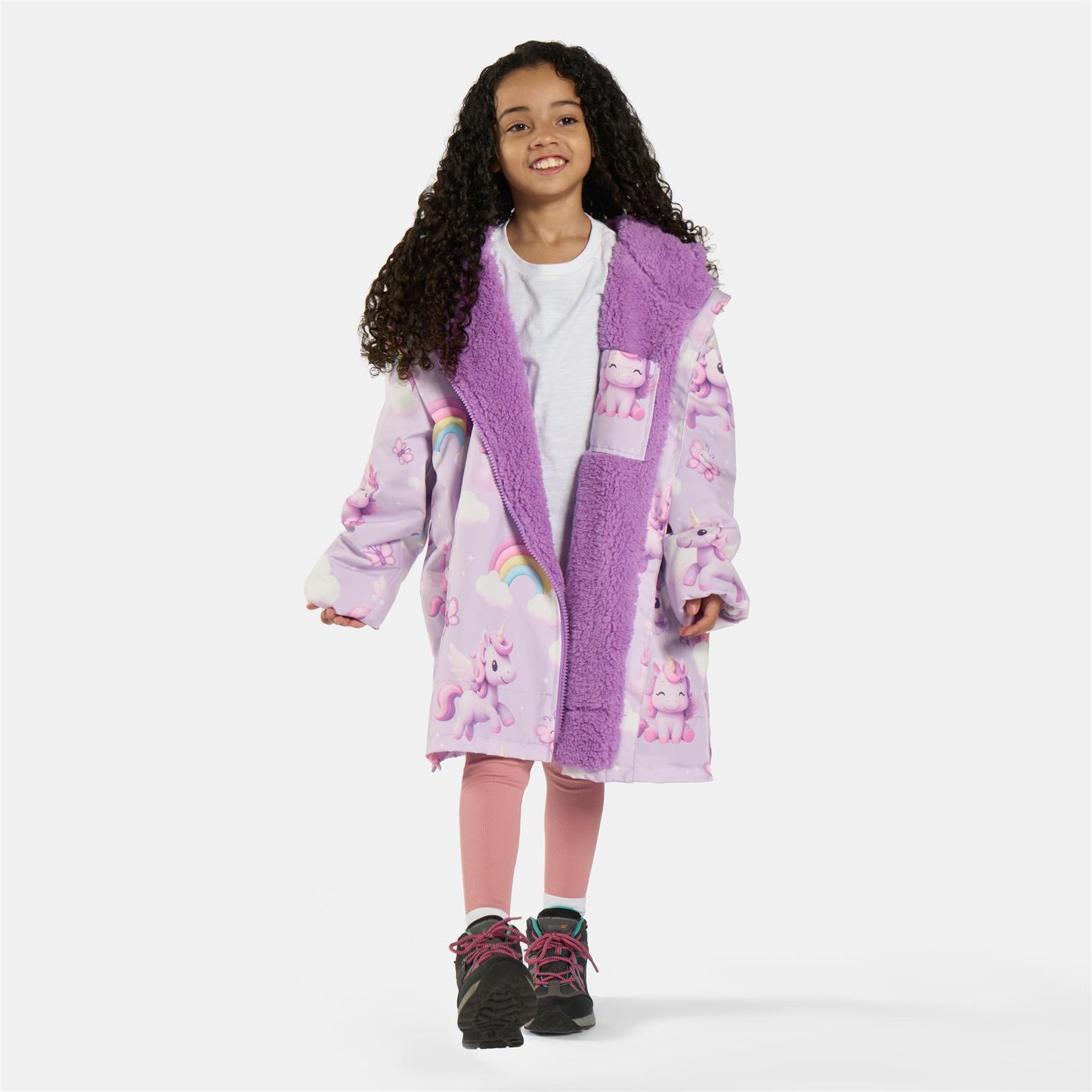 OHS Kids Drying Changing Robe Fun Print Sherpa Lined Water Resistant Long Coat