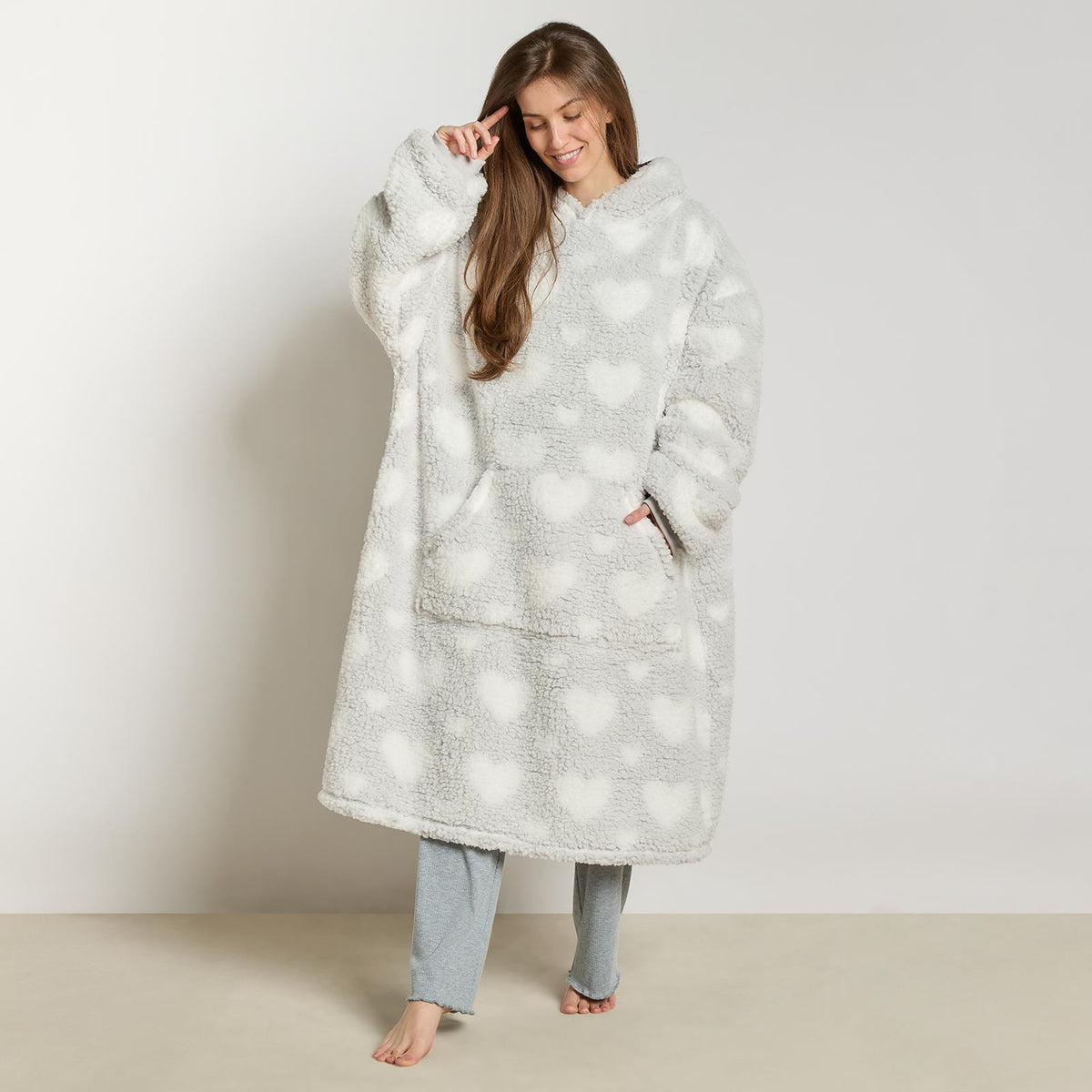 OHS Heart Hoodie Blanket Extra Long Soft Oversized Wearable Plush Warm Throw