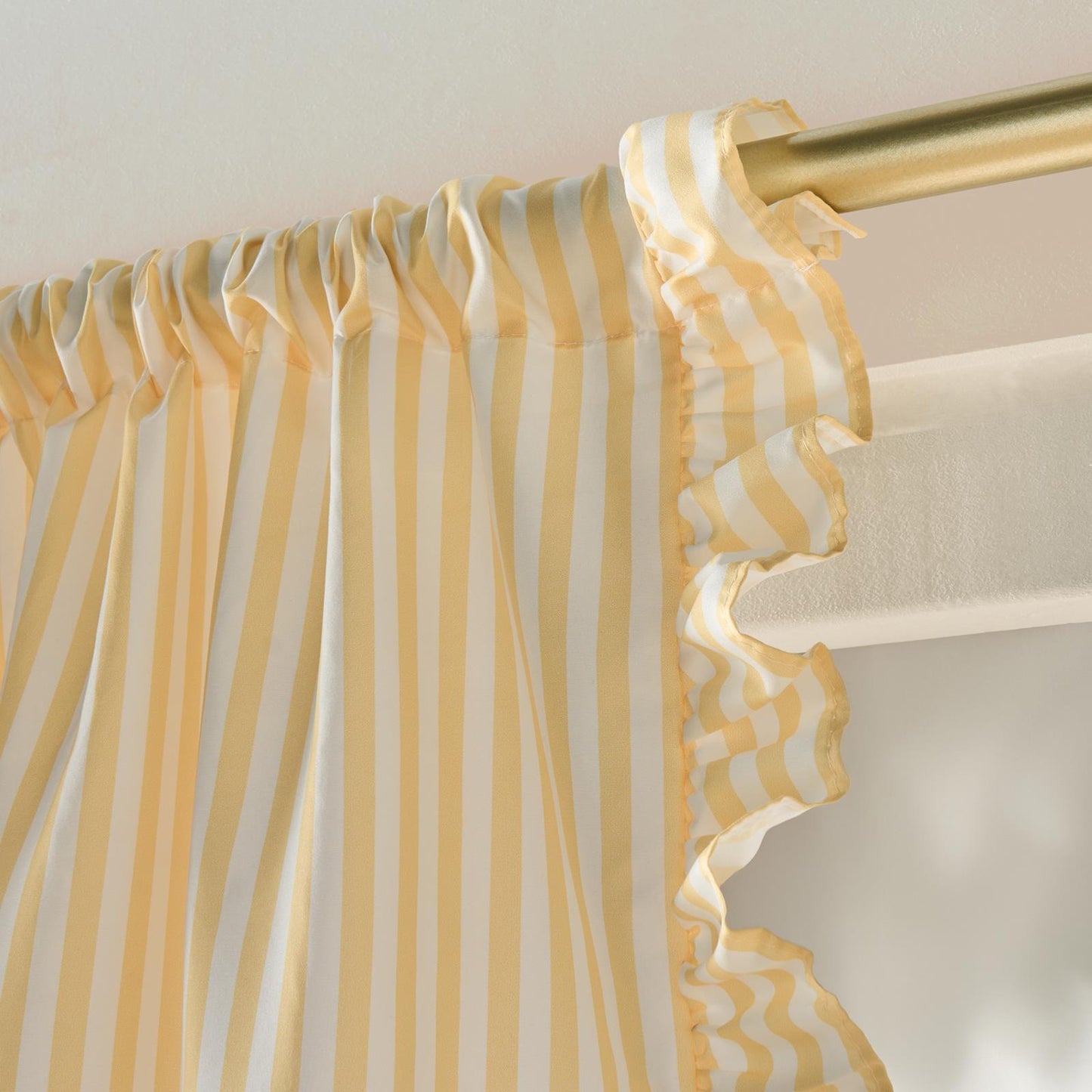 OHS Stripe Frill Voile Net Curtains 2 Window Panels Sheer Rod Slot Top Pair Set