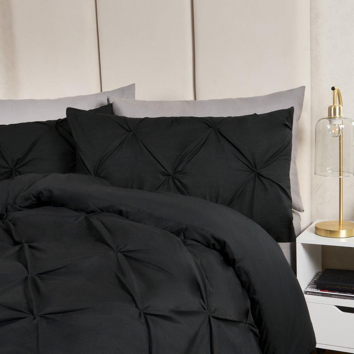 Pintuck Duvet Cover Pillowcase Pleated Polycotton Bedding Set Single Double King