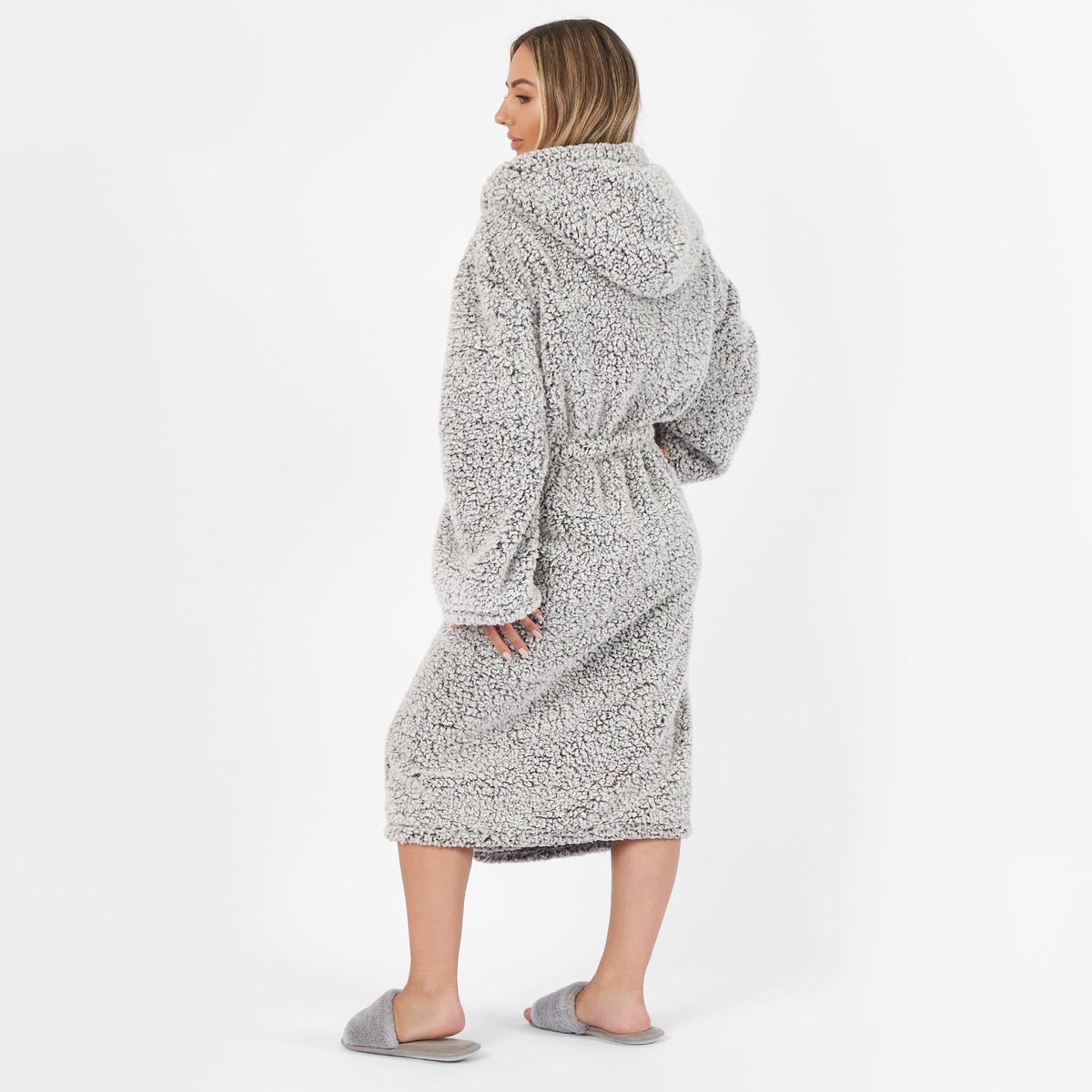 OHS Teddy Marl Fleece Soft Adults Dressing Gown Unisex Full-Length Robe