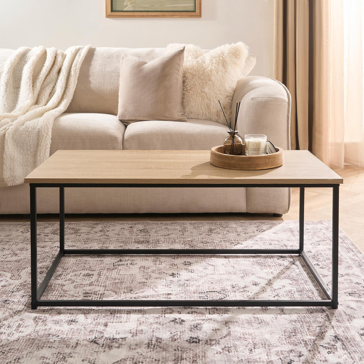 OHS Coffee Table Marble Bedside End Living Room Modern Metal Frame Home Decor