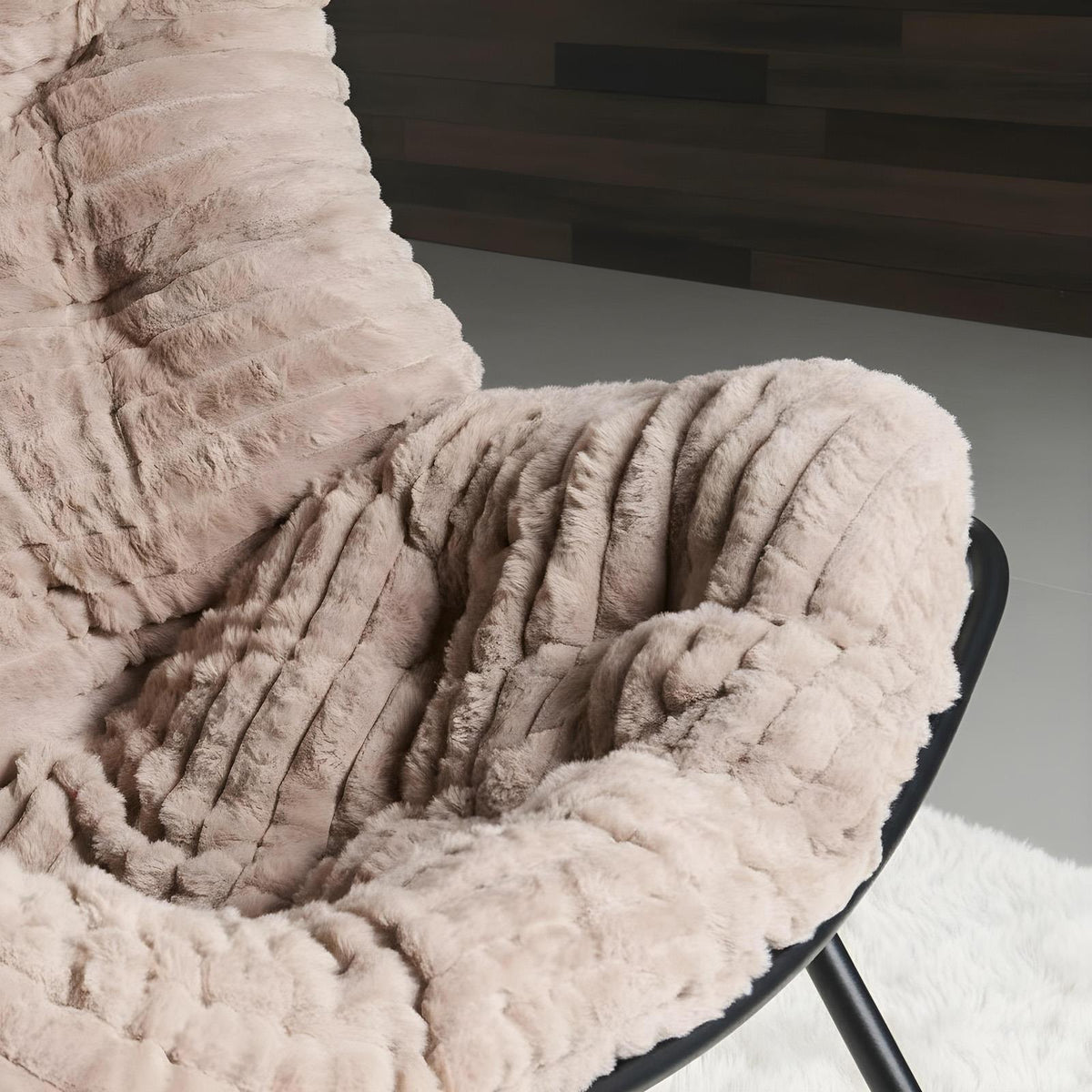 OHS Rocking Chair Ribbed or Smooth Faux Fur Upholstered Metal Frame Cushioned