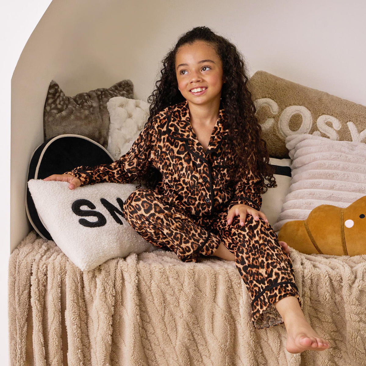 OHS Print Pyjama Set Button Through Soft Womens Kids Loungewear Nightwear