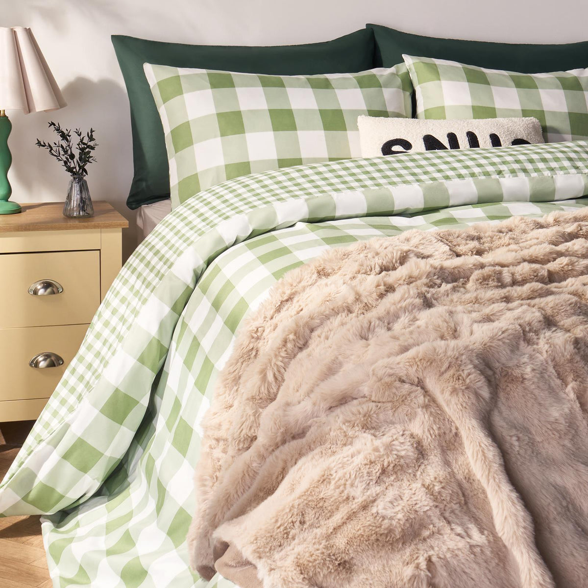 OHS Gingham Duvet Cover Bedding Set Check Quilt Pillowcase Reversible