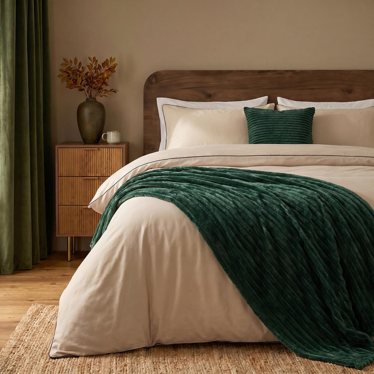 OHS Faux Fur Ribbed Fleece Throw Over Bed Blanket Warm Supersoft
