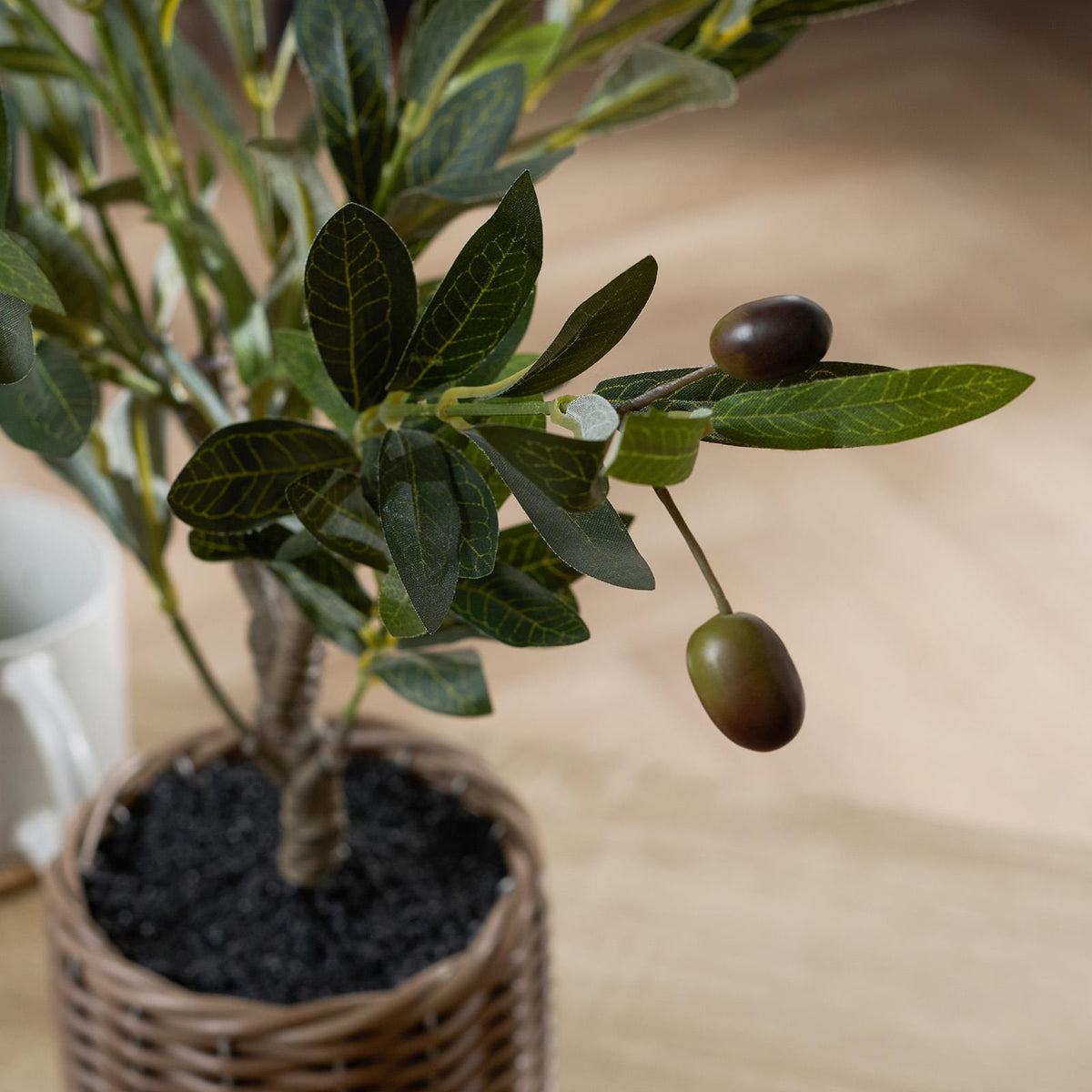 OHS Artificial Tree Plant Foliage in Basket Pot Palm Olive Leaves Tabletop Decor