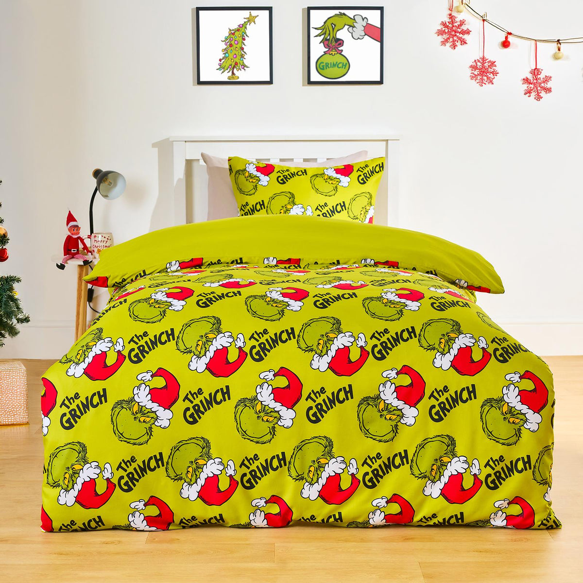 OHS x Grinch Bedding Set Kids Christmas Novelty Soft Duvet Cover with Pillowcase