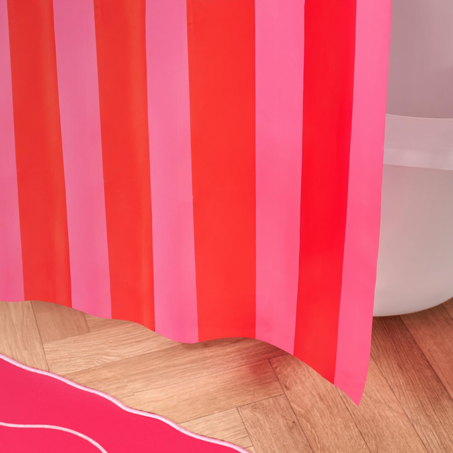 OHS Striped Shower Curtain with 12 Hooks Mould Proof Bathtub Curtains