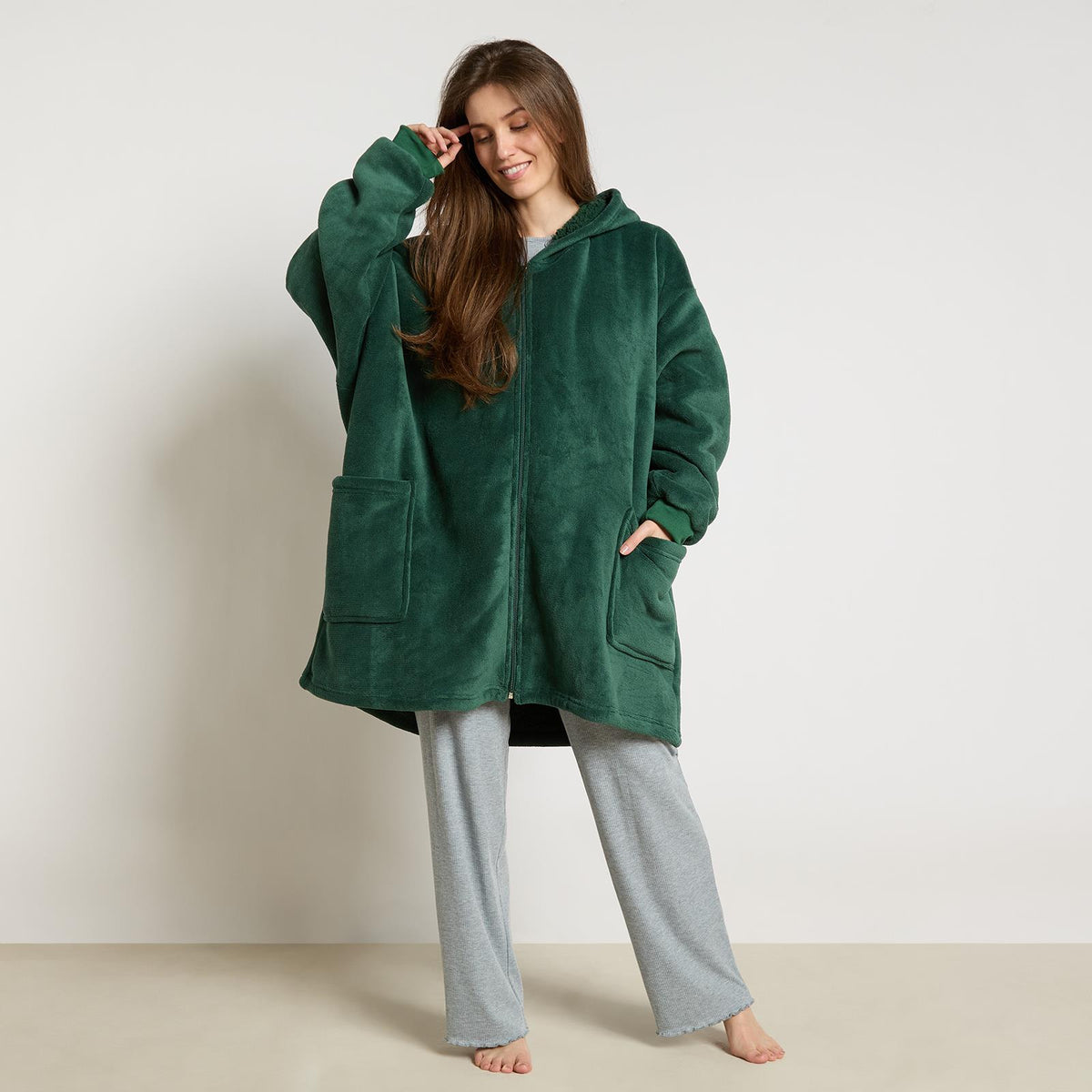 OHS Zip Up Hoodie Blanket Oversized Sherpa Fleece Thermal Sweatshirt Jumper