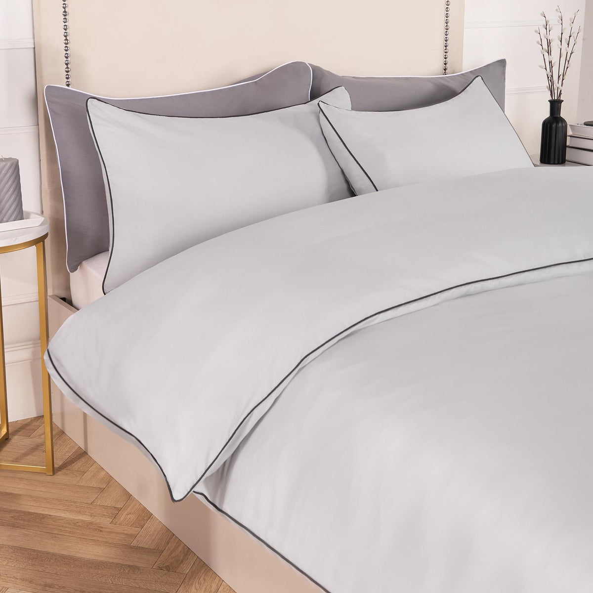 OHS Piped Edge Duvet Cover Set Soft Quilt Pillowcase Bedding Double King Size