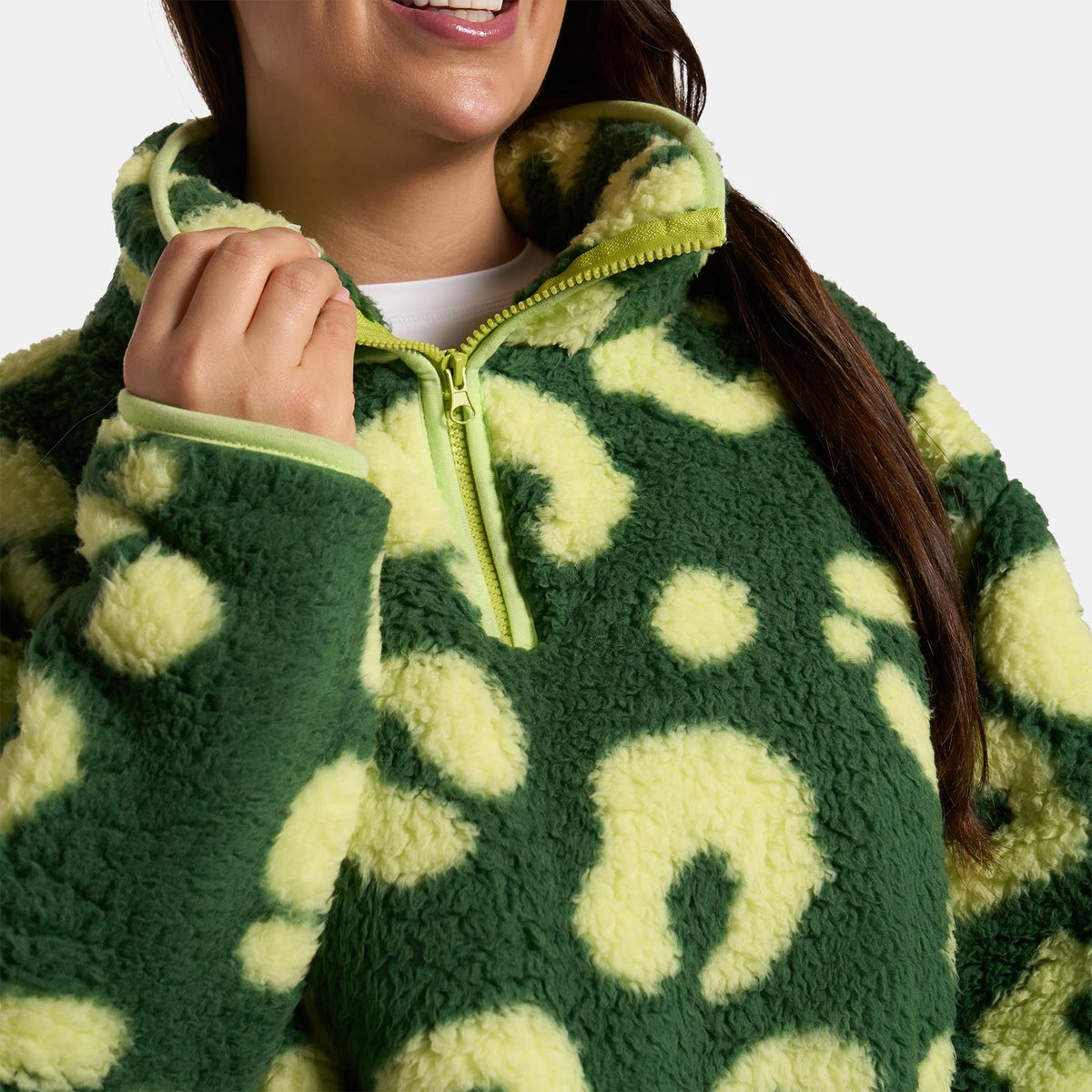 OHS Print Teddy Fleece Half Zip Jumper Womens Pullover Sweatshirt Long Sleeve