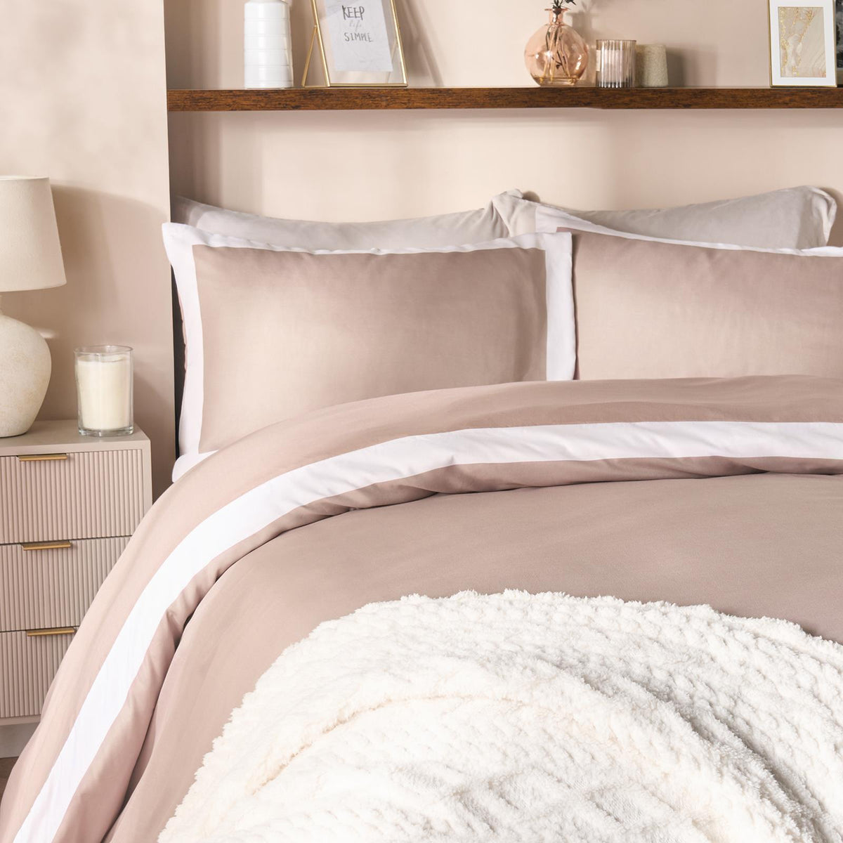 OHS Contrast Border Bedding Set Soft Microfibre Duvet Cover with Pillowcases