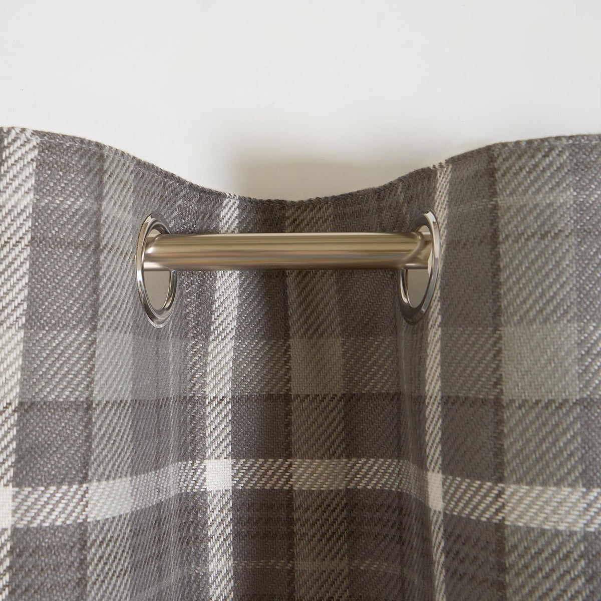 OHS Check Eyelet Curtains Pair Thermal Ring Top Textured Woven Ready Made