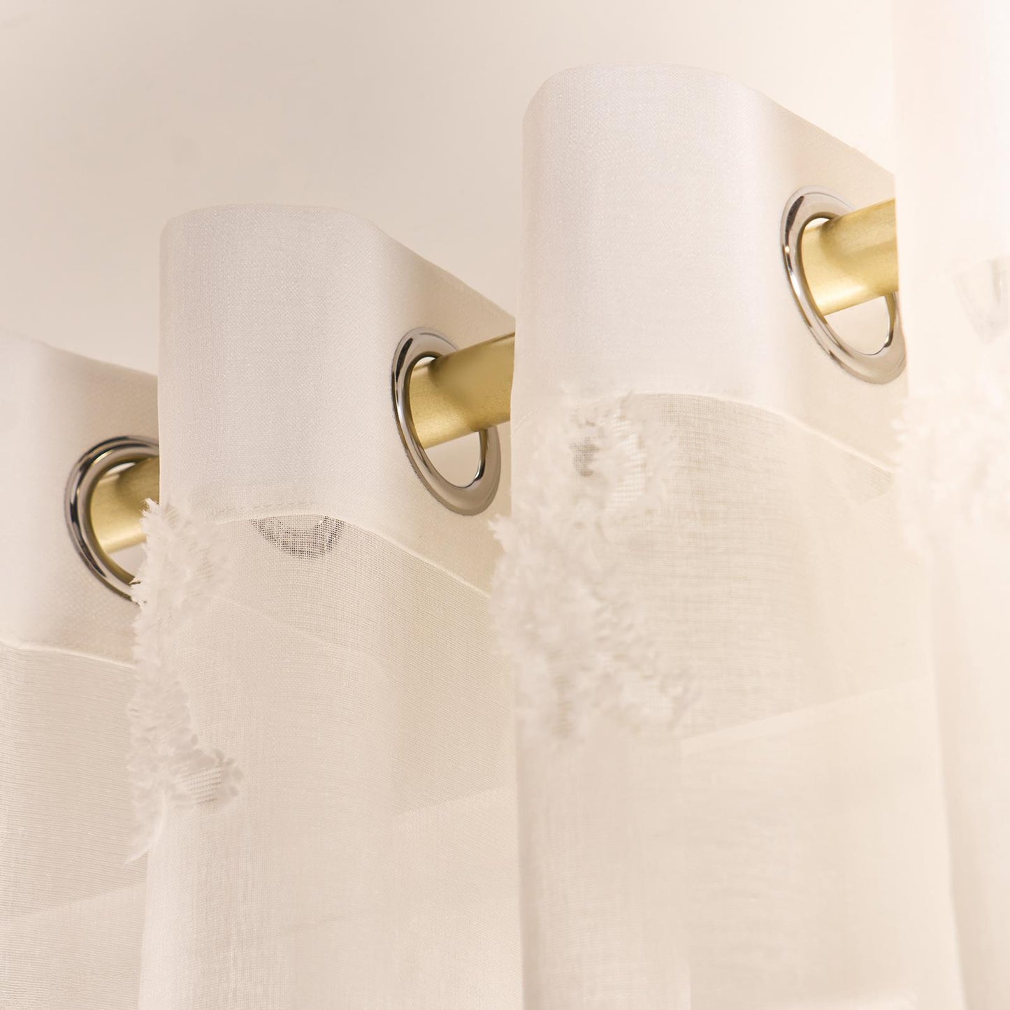 OHS Tufted Bows Voile Net Curtains Pair of 2 Window Panels Slot Top Set