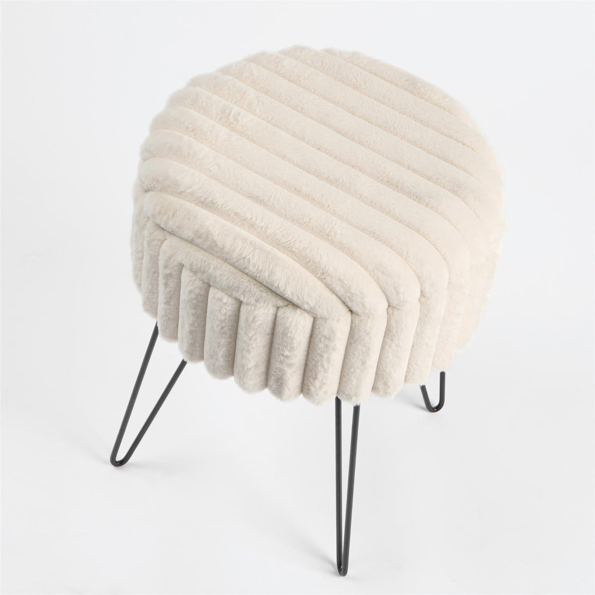 OHS Faux Fur Stool Hairpin Ribbed Fleece Round Vanity Seat Foot Rest Chair