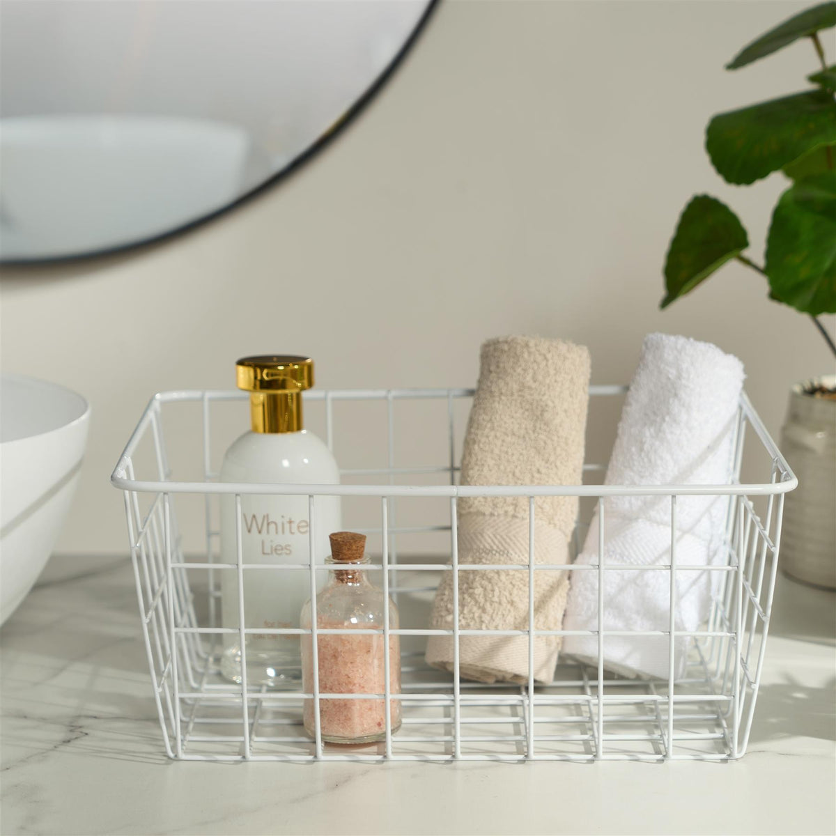 Wire Storage Basket Organiser Tidy Clothing Towel Holder Space Saving Solution