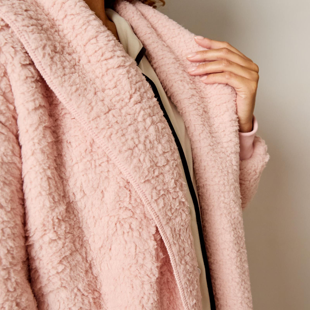 OHS Waterfall Long Cardigan Warm Teddy Fleece Open Front Wrap Loungewear Outwear